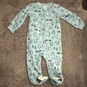 Blue Dinosaur Print Kids Footie Pajamas